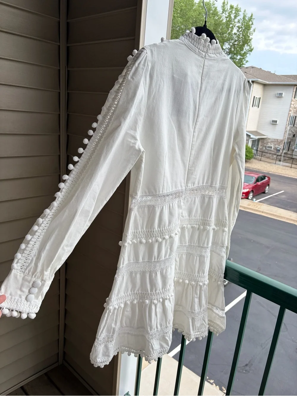 🆕🥥 Layered With Love White Pom Pom Lace Trim Mini Dress XL Boho Cottagecore - Picture 7 of 17